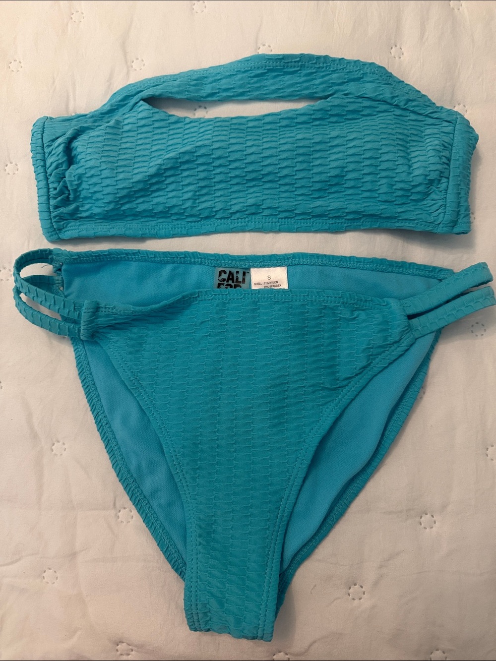 Turquoise Textured Bandeau Bikini Set